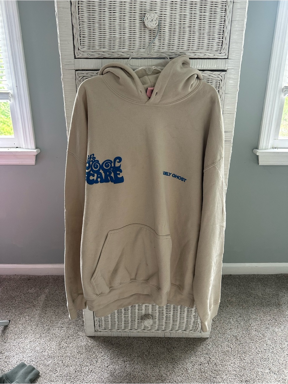 LONELY GHOST Beige Hoodie with Blue Logo